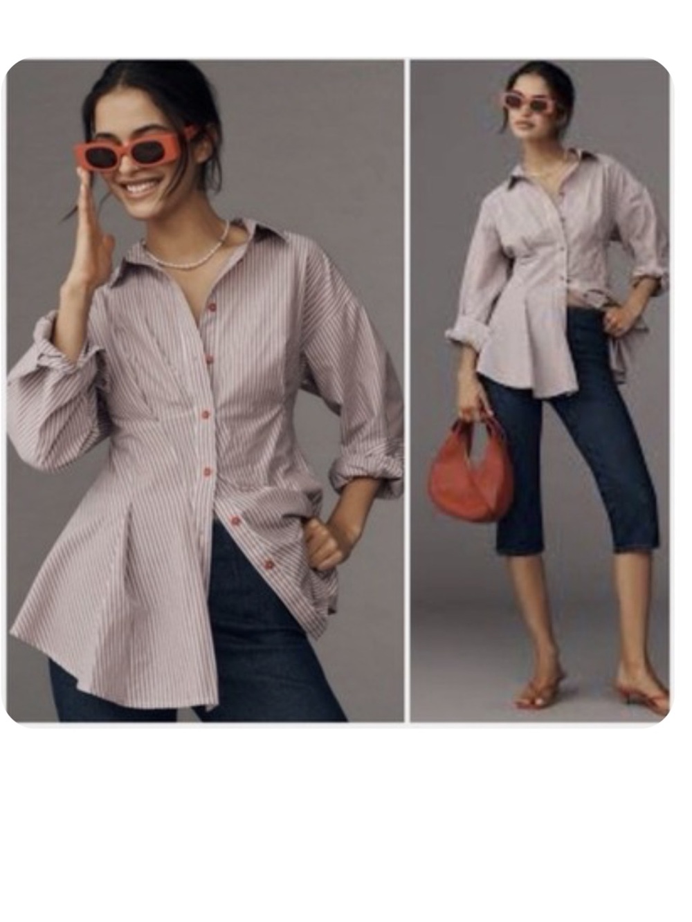 Anthropologie Striped Button-Down Shirt in Red, White, and Blue